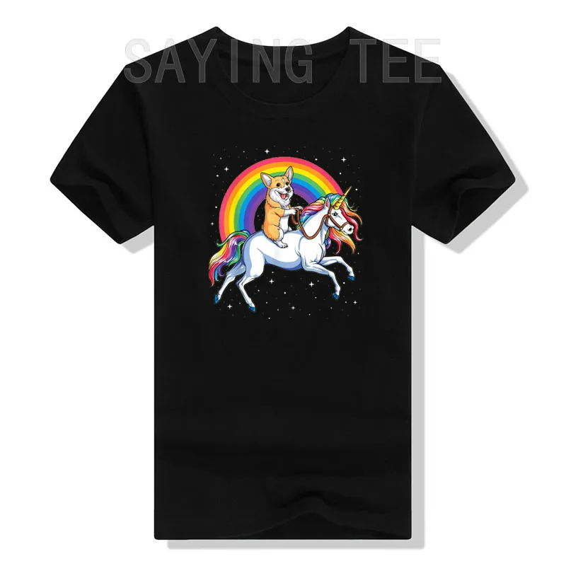 Camiseta con diseño de unicornio Corgi montando dinosaurio T Rex, bonita camiseta para niños, niñas, regalo de arcoíris, camiseta gráfica de galaxia espacial Corgicorn, camisetas estéticas