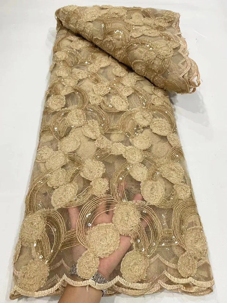 

NDPN139 Gold color African net lace with sequins,good quality embroidered French tulle lace fabric for party/wedding dress