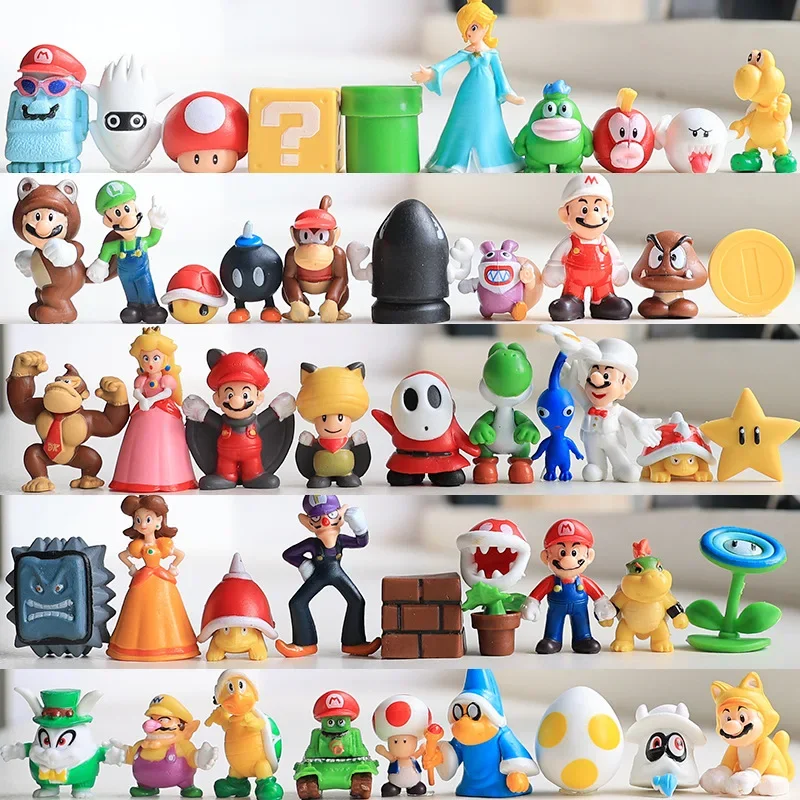 48Pcs Super Mario Bros Toys Anime Figures Mario Luigi Yoshi Bowser Odyssey Wario Pvc Action Figure Toys Bambini Per Regali Di Compleanno
