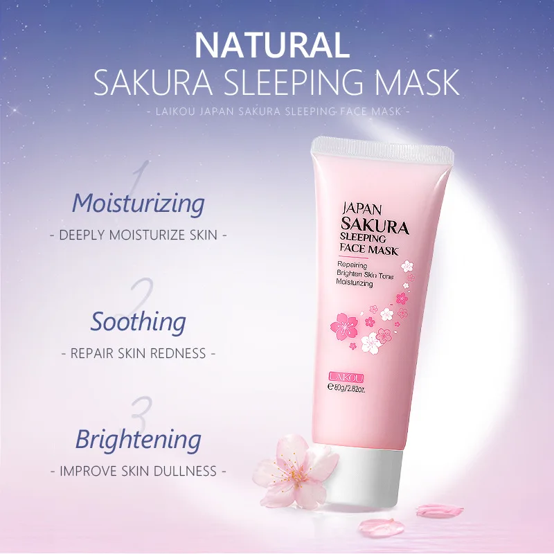 80g Japan Sakura Sleeping Mask Night Cream Face Cherry Blossom Care Brighten Nourishing Brigten Skin Tone Winter