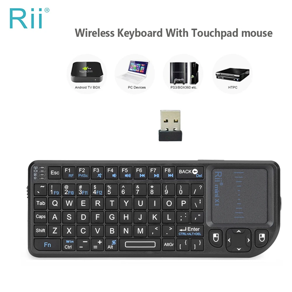 Original Rii X1 2.4GHz Mini Wireless Keyboard English/RU/ES/FR Keyboards with TouchPad for Android TV Box/PC/Laptop