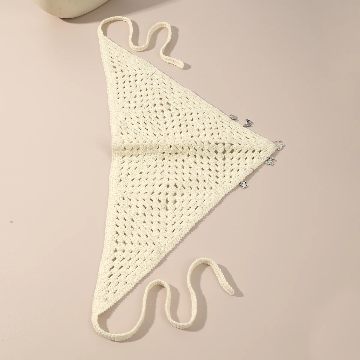 1pc Autumn Winter Warm Triangle Scarf Korean Hollow Knitted Hair Scarf Headband Bohemian Style Travel Literary Photo Headscarf