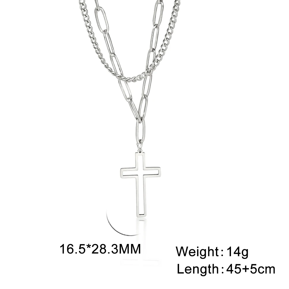 Kkjoy Mode Edelstahl Gold Farbe Kreuz Anhänger Halskette Für Frauen Doppel Schicht Kette Symbol Religiöse Schmuck Geschenk – Detail 15