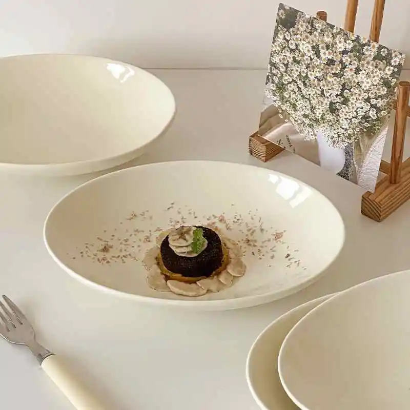 Japanese Style Oval Fruit Salad Plate Solid Colour Pasta Curry Tray Simple Ceramic Dessert Tableware