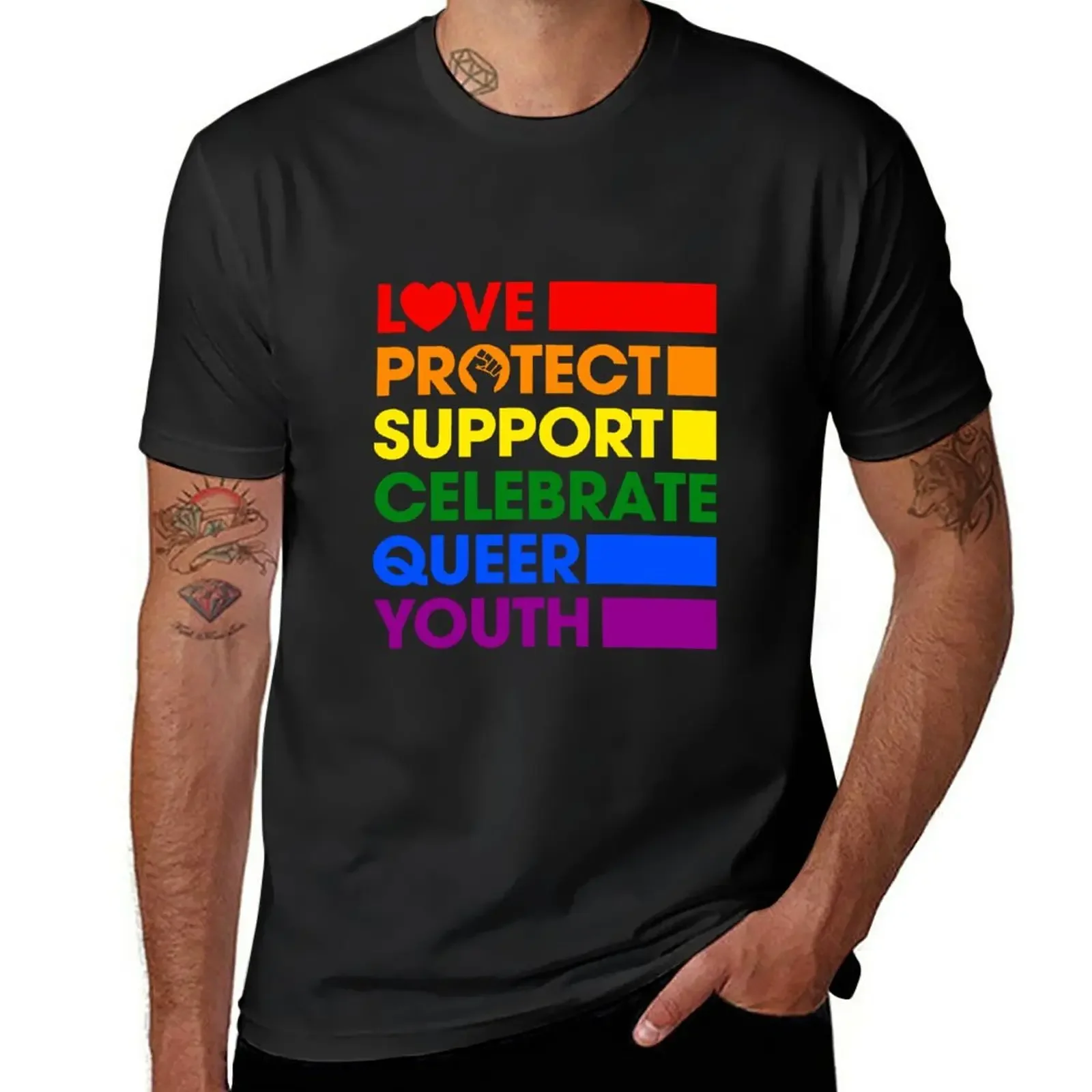 

Love Protect Support Celebrate Queer Youth LGBTQ Gay Ally Pullover Hoodie T-Shirt customizeds mens graphic t-shirts anime