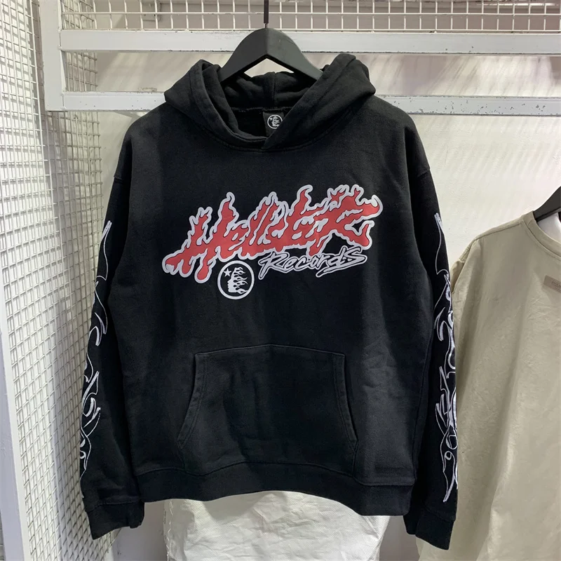 

2023 Hellstar Vintage Wash Black 1:1 High Street Print Large Couple Autumn/Winter Sports Hoodie