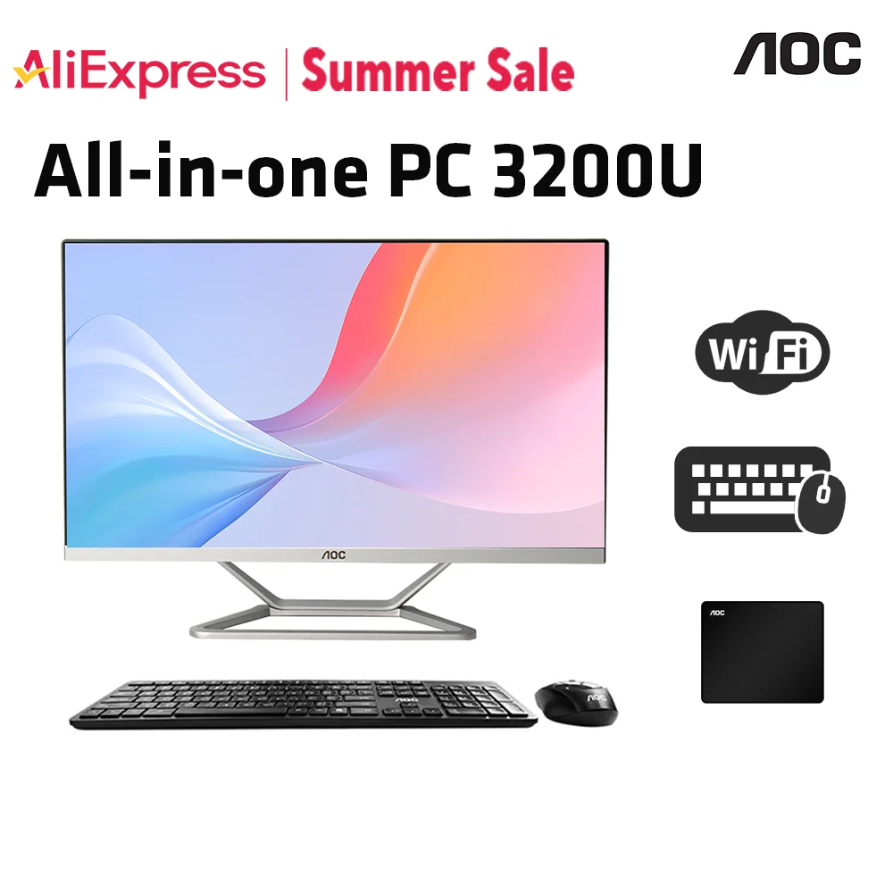 Компьютер AOC «Все в одном», 23,8 дюйма, AMD 3200U, 16 ГБ, 512 ГБ, игровой домашний офисный компьютер, игровой компьютер, регулируемый rx 580
