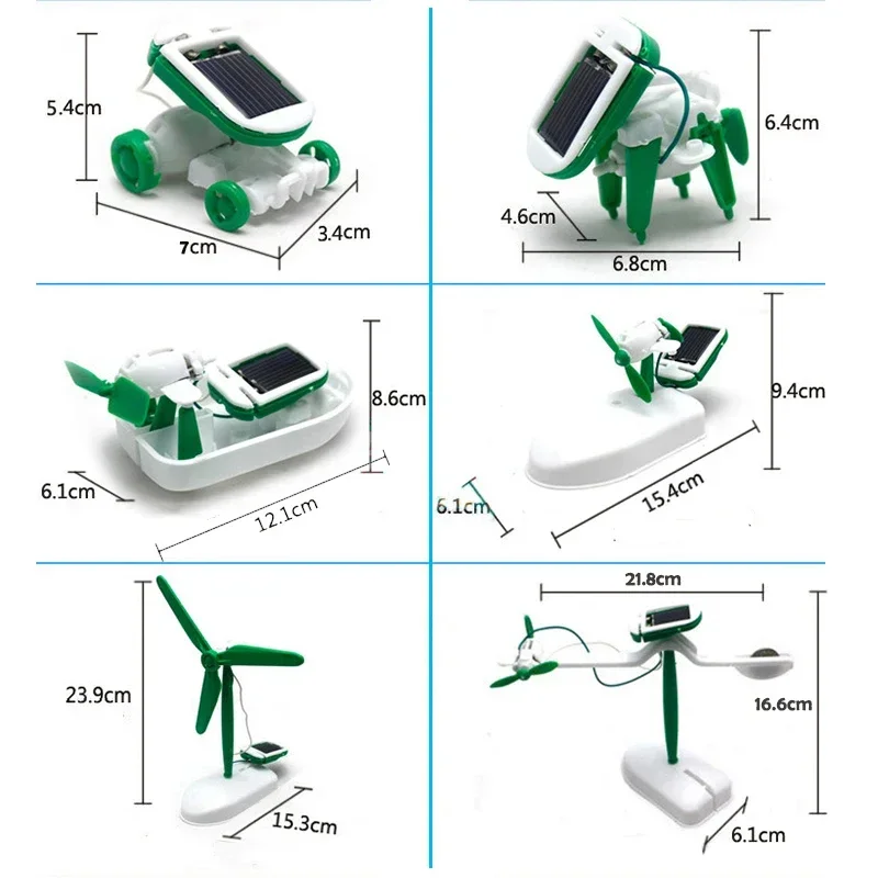 Educational DIY Solar Power Kit Six-in-One Renewable Energy Toy to Build Plane Boat Car Train and Puppy Models for Kids solar car toy,solar robot kit,solar hummingbird toy