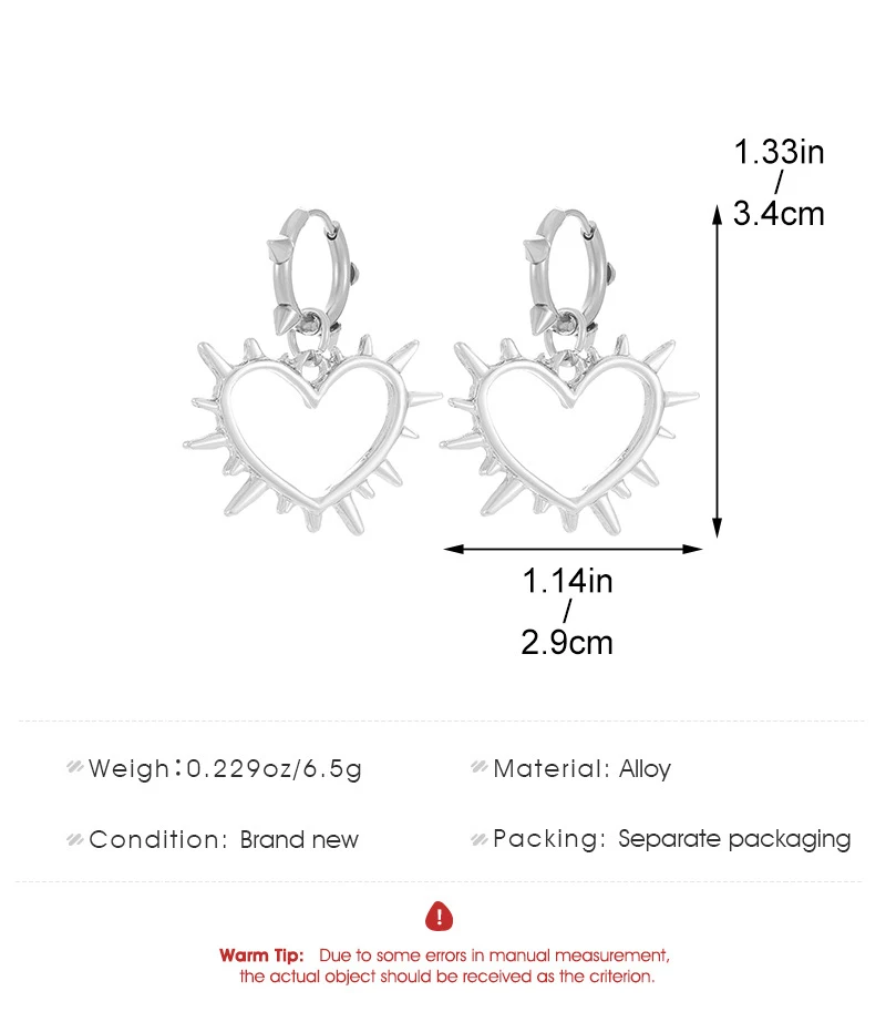 Stainless Steel Thorns Heart Hoop Earrings - Punk Style Jewelry Accessory