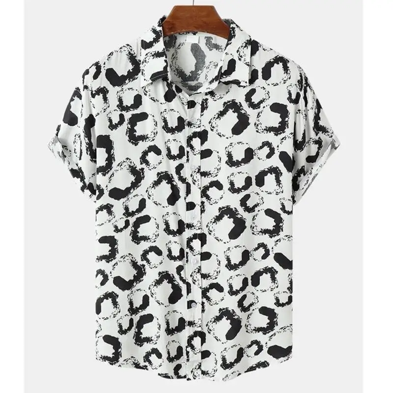 3D Printed Leopard Shirt For Men Casual Fashion Summer Short Sleeves Hawaiian Beach Shirts Personality Lapel Aloha Button Blouse 4