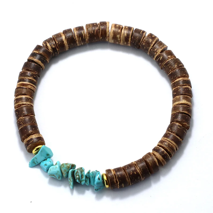 Coconut Bead Men Bracelet with Tiger Eyes Obsidian Howlite Stone