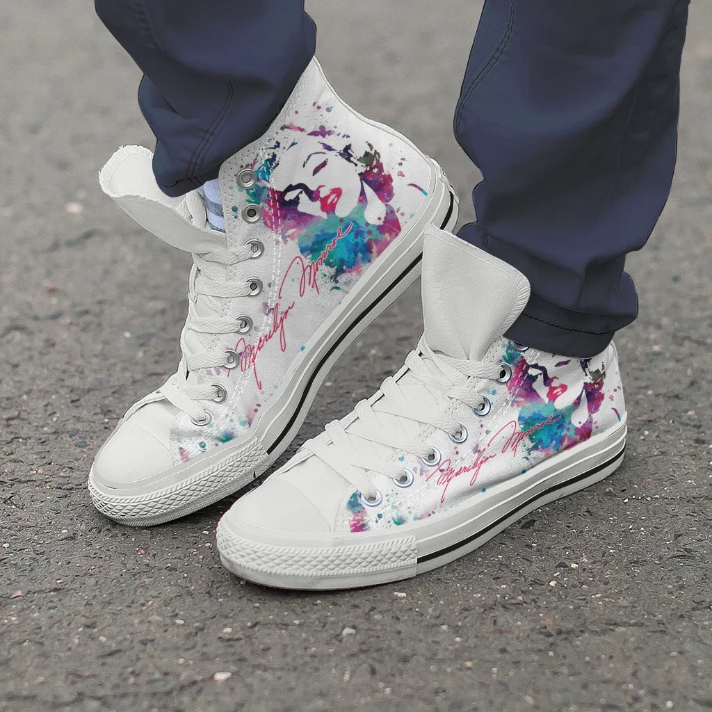 Classic Woman High Top Canvas Shoes Fashion Style Characters Pattern Walking Shoes Breathable Wild Casual Sneakers