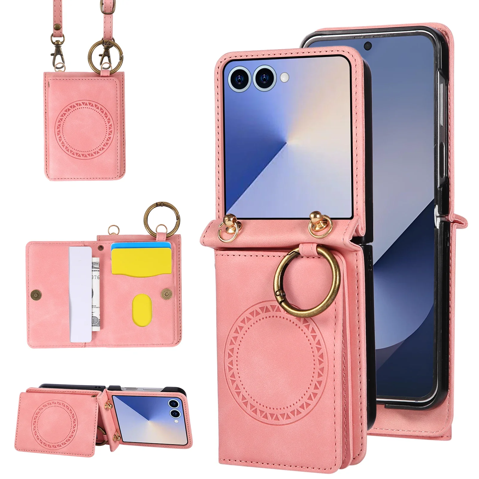 Magnetic Leather Wallet Crossbody Phone Case with Card Holder