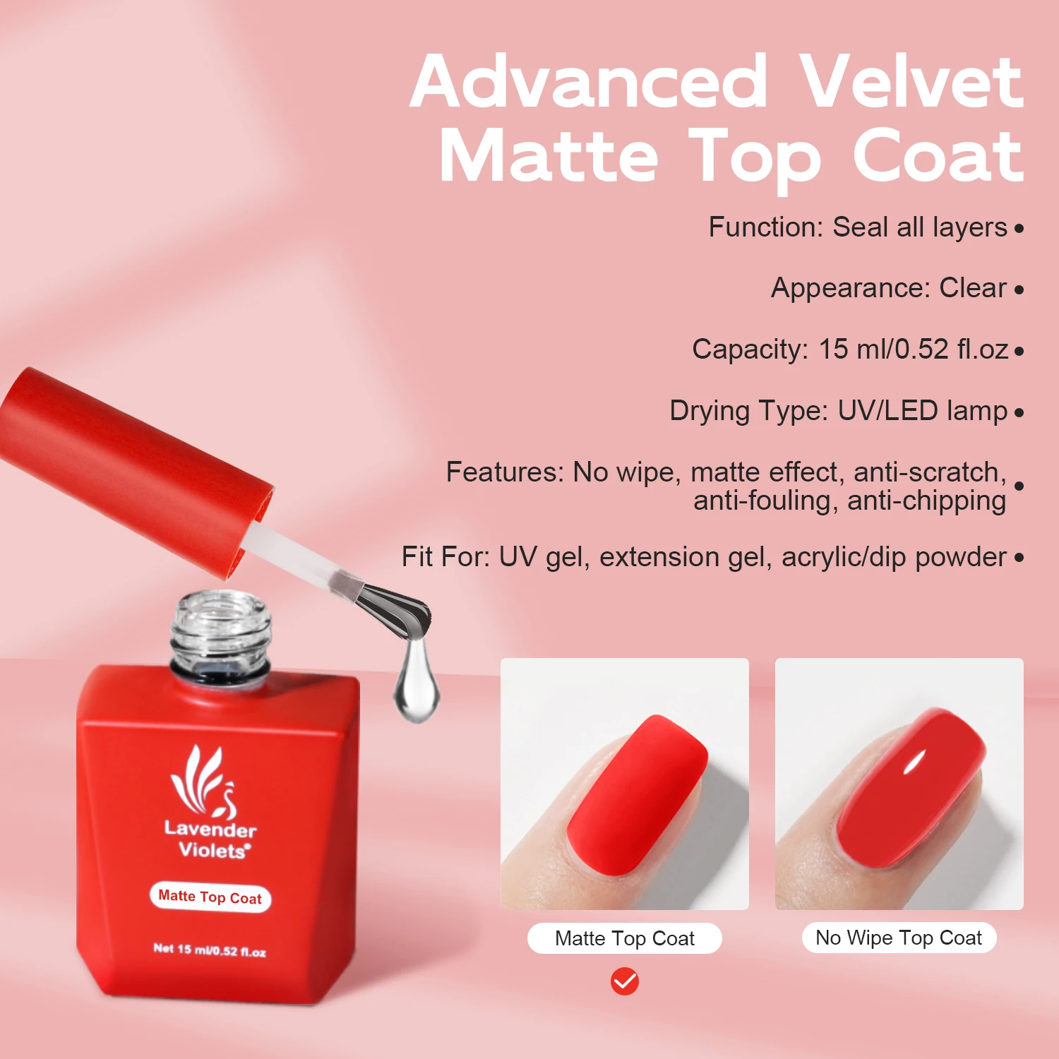 2pcs 15ml No Wipe Glossy and Matte Top Coat Soak Off Nail Gel Varnish for Starter Home Salon Nail Art Design Manicure Pedicure 4