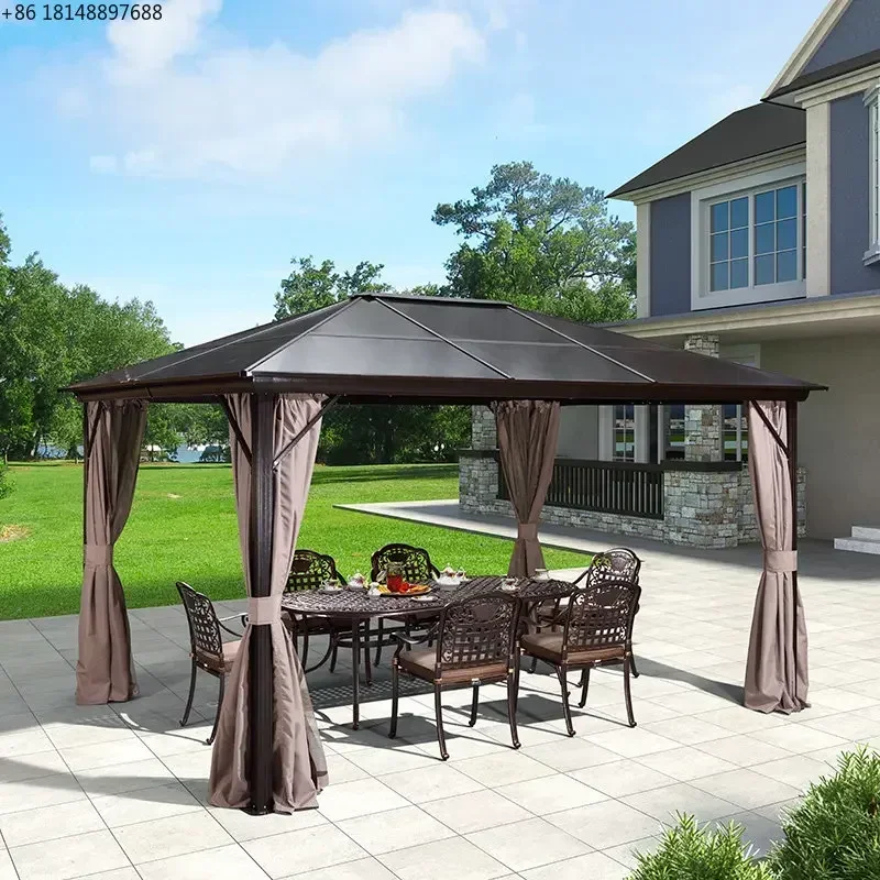 

Customized aluminum alloy pavilion outdoor courtyard Roman tent garden European sunshade terrace four corner pavilion