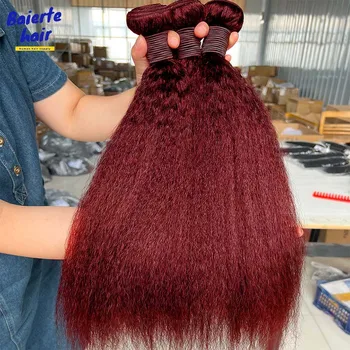 99J Burgundy Kinky Straight Human Hair Bundles Brazilian Virgin Hair Extension Weave Human Hair Wine Red Bundles 1/3/4 Bundles 1