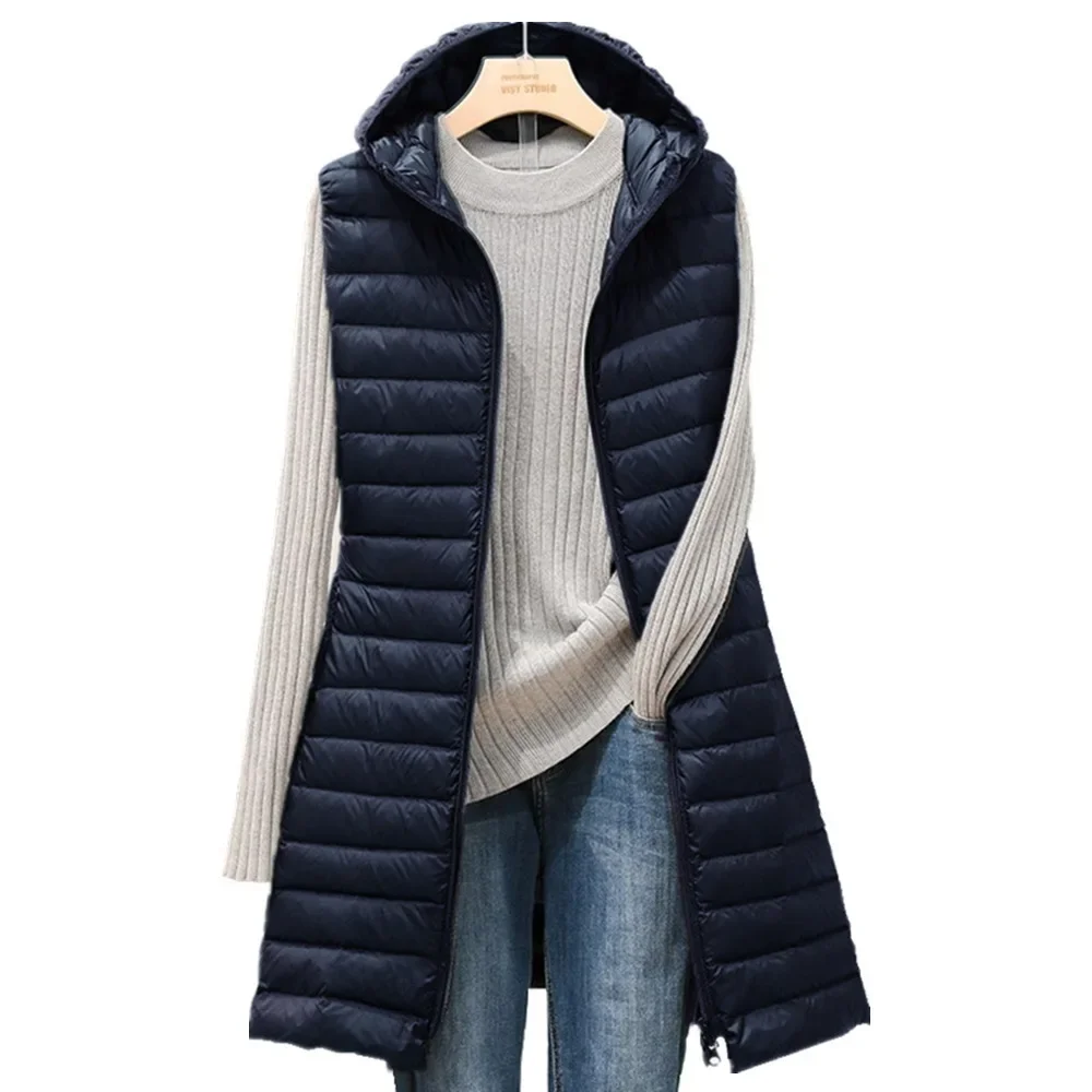 Winter Women's Sleeveless Cotton Jacket New Long Padding Jacket Hooded Slim Parka Vest Long Winter Vest