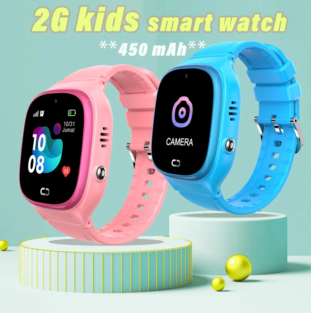 어린이용 스마트 워치 2G SIM 카드, SOS LBS, 450 mAh, 사진 방수, IP67, 어린이 선물, 어린이 스마트워치