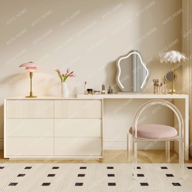 

Cream Style Dresser Chest of Drawers Integrated Solid Wood Modern Minimalist Makeup Table Bedroom Dresser