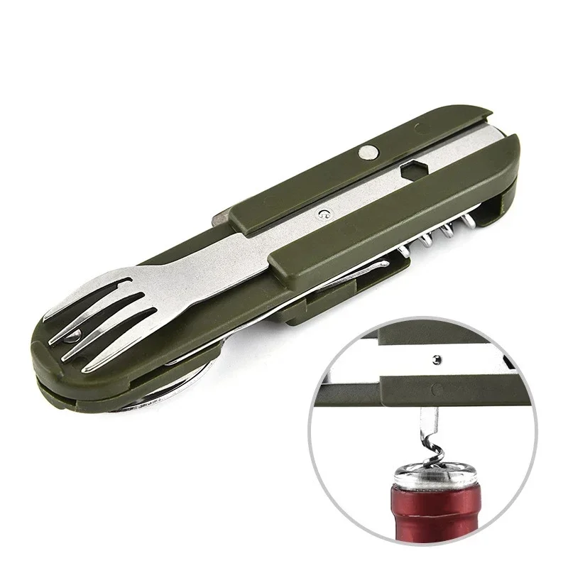 Knife Camping Equipment Fork Novelty Camping Supplies Bottle Opener Nature Hike Portable Tableware Bushcraft Fold Hiking Gadgets