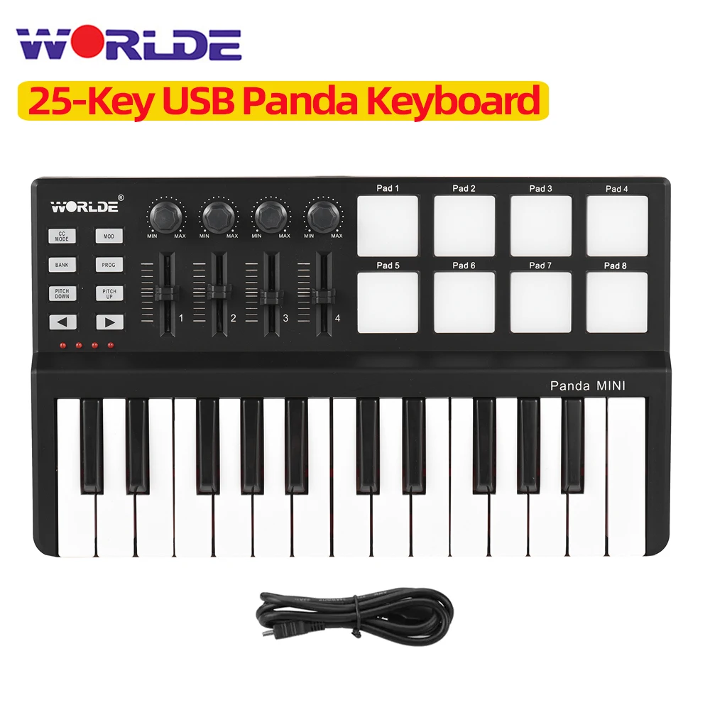 Hot WORLDE Panda MIDI Keyboard MIDI Controller Drum Pad MINI 25Key