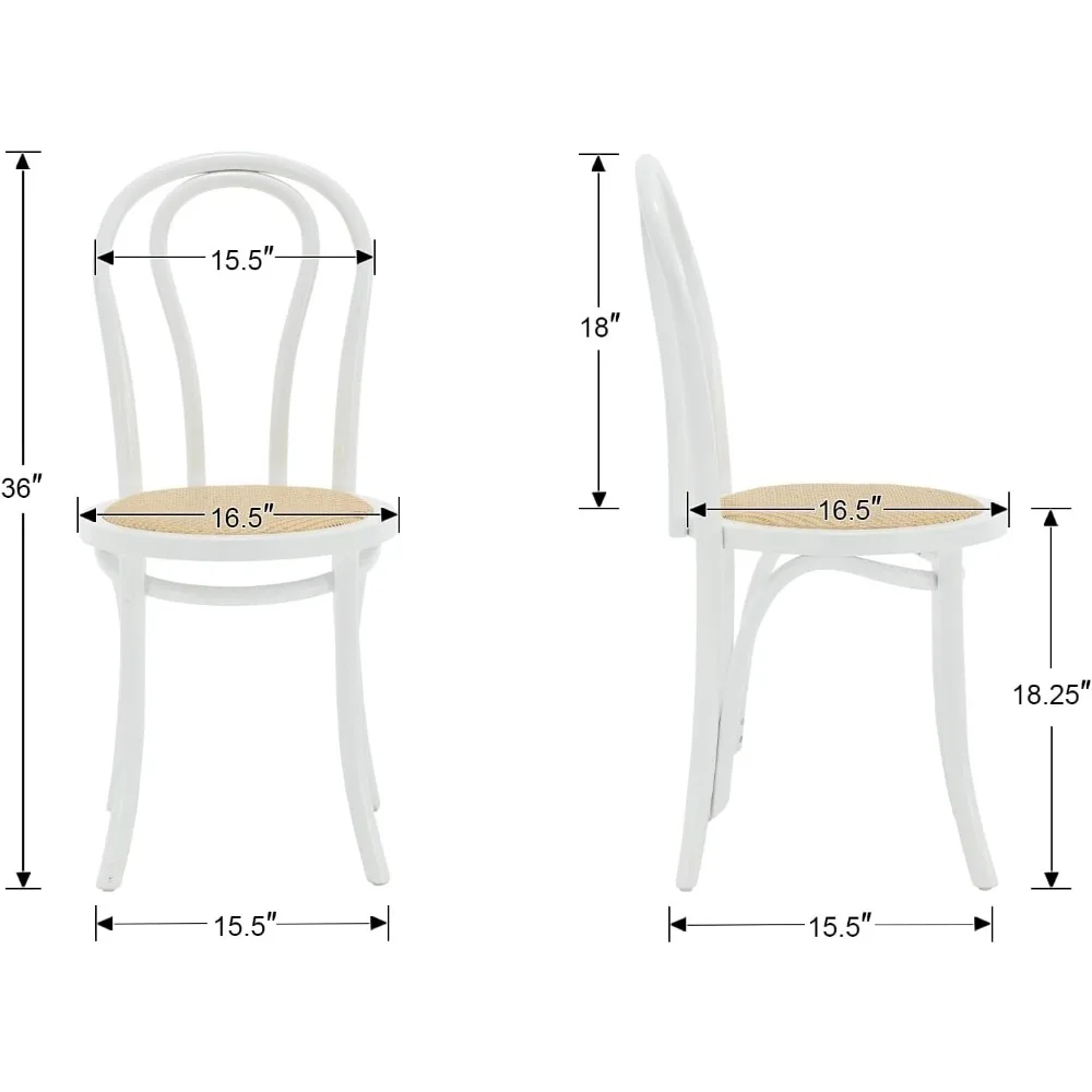 Vintage Dining Chairs Set of 2, Thonet Soild Wood Rattan Dining Room Chairs Armless French Country Kitchen Chairs for Wedding 2