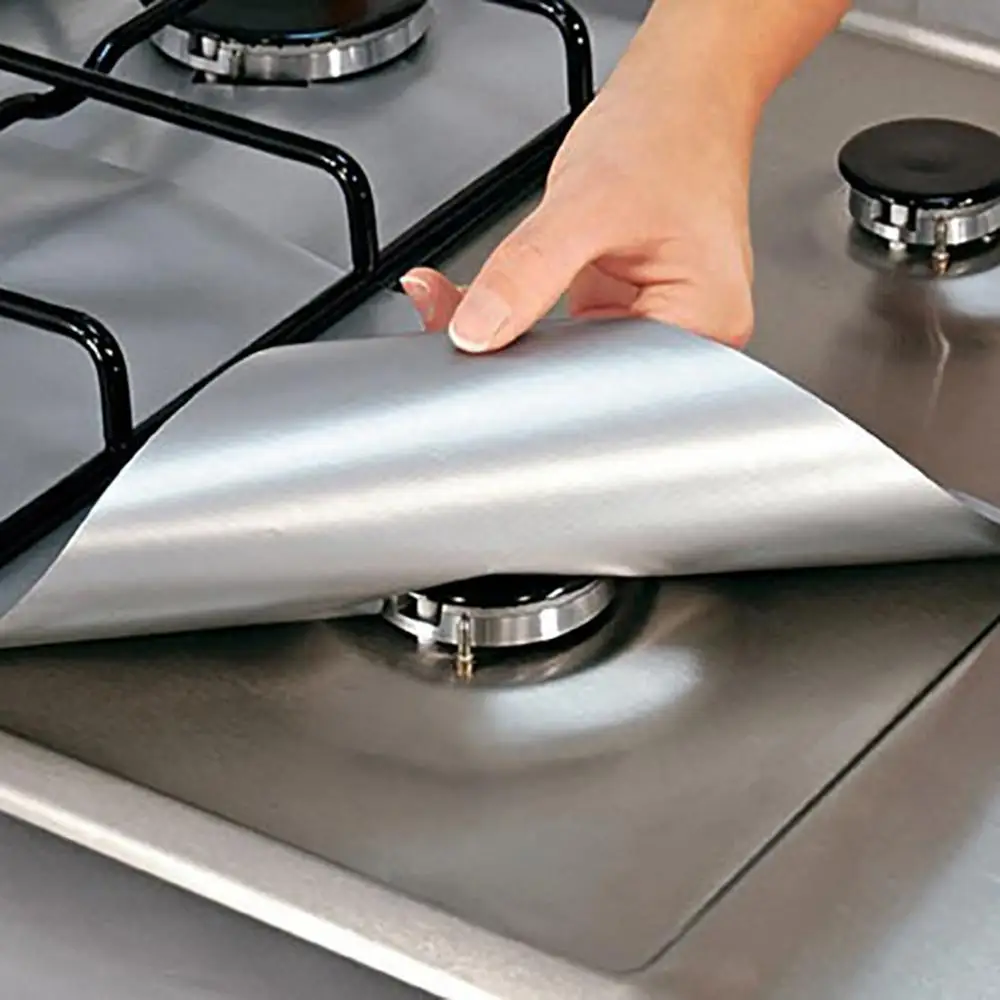 4 Pcs Square Foil Gas Hob Protector Liner Reusable Easy Clean Protection Pad Gas Stove Stovetop Protector Kitchen Accessories
