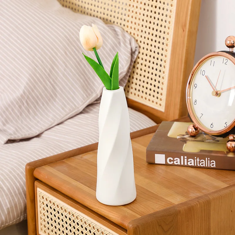 Home DIY Plastic Flower Vase White Imitation Ceramic Flower Arrangement Container Pot Basket Modern Decoration Vases For Flowers 3
