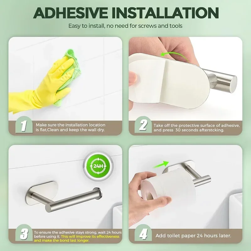 Stainless Steel Toilet Paper Towel Holder Adhesive Bathroom Kitchen Paper Roll Rack No Punch Wall Mount Roll Dispenser