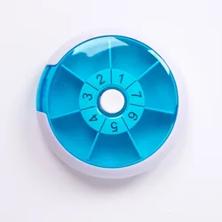 Compact Blue Rotating Pill Organizer - Travel - Friendly Weekly Medicine Case (Blue)