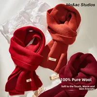 100% Pure Wool Scarf Women's Winter Solid Color Knitted Warm Red Neck Warmer Chinese Zodiac Year New Year Gift