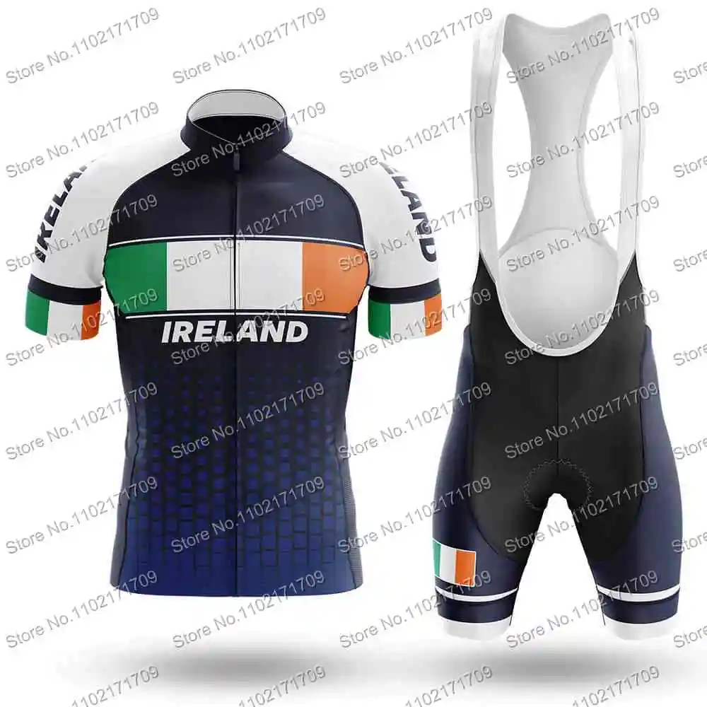 Ireland Team Cycling Jersey Set Short Sleeve Ireland Flag Cycling Clothing White Black Road Bike Shirts Suit MTB Maillot Ropa