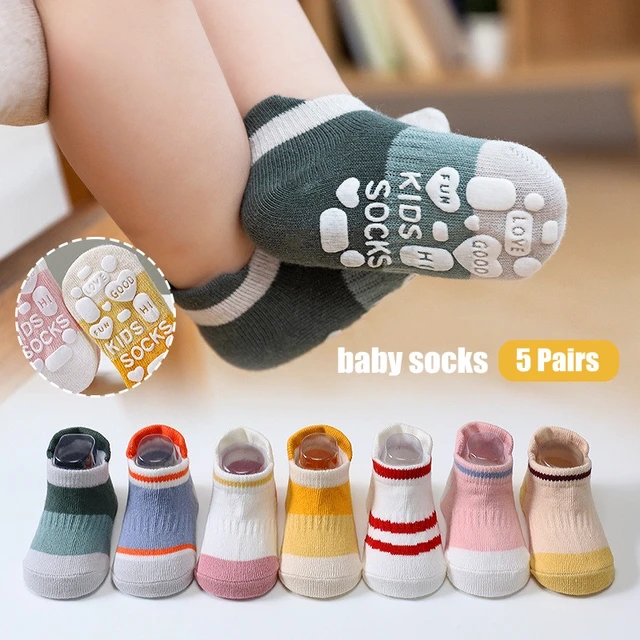 Calcetines antideslizantes de algodón para bebé, niño, niña pequeña,  verano, invierno, Primavera, 0 a 8 años, 5 pares - AliExpress