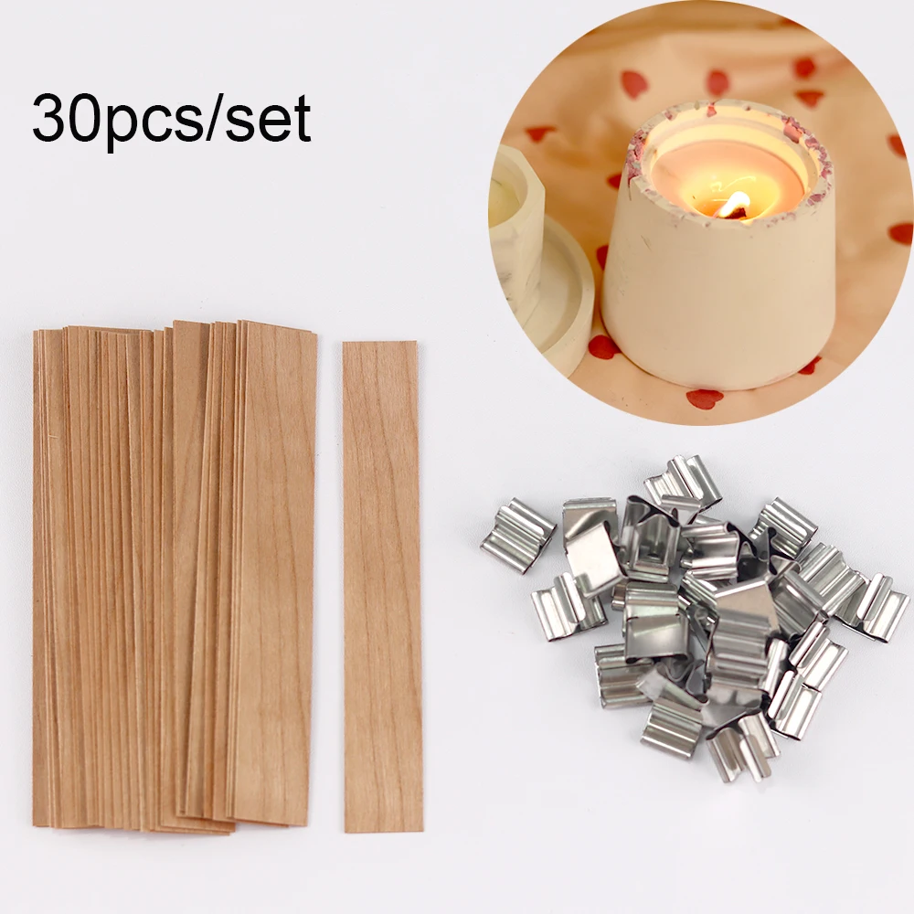 30pcsWoodNaturalCandleWicksWithClipBaseWoodenCandlesCraft