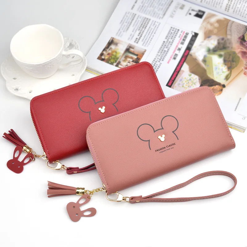 cartera grande de Mickey mouse mujer, monedero largo con cremallera y borla, monedero pequeño para estudiante, tarjetero de Minnie|Mochilas de felpa| - AliExpress