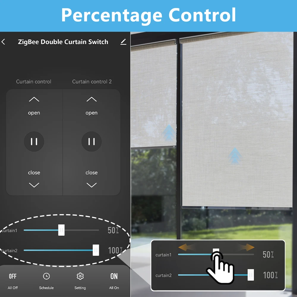 QCSMART Tuya Smart Life EU ZigBee Double Curtain Switch Remote Control Blinds Roller Shutter Percentage Timer Google Home Alexa