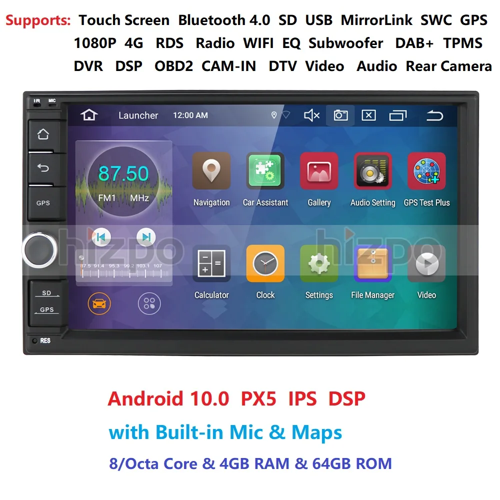 Автомобильный мультимедийный плеер 2 Din IPS Android 10 0 4 Гб ОЗУ 64 ПЗУ универсальный