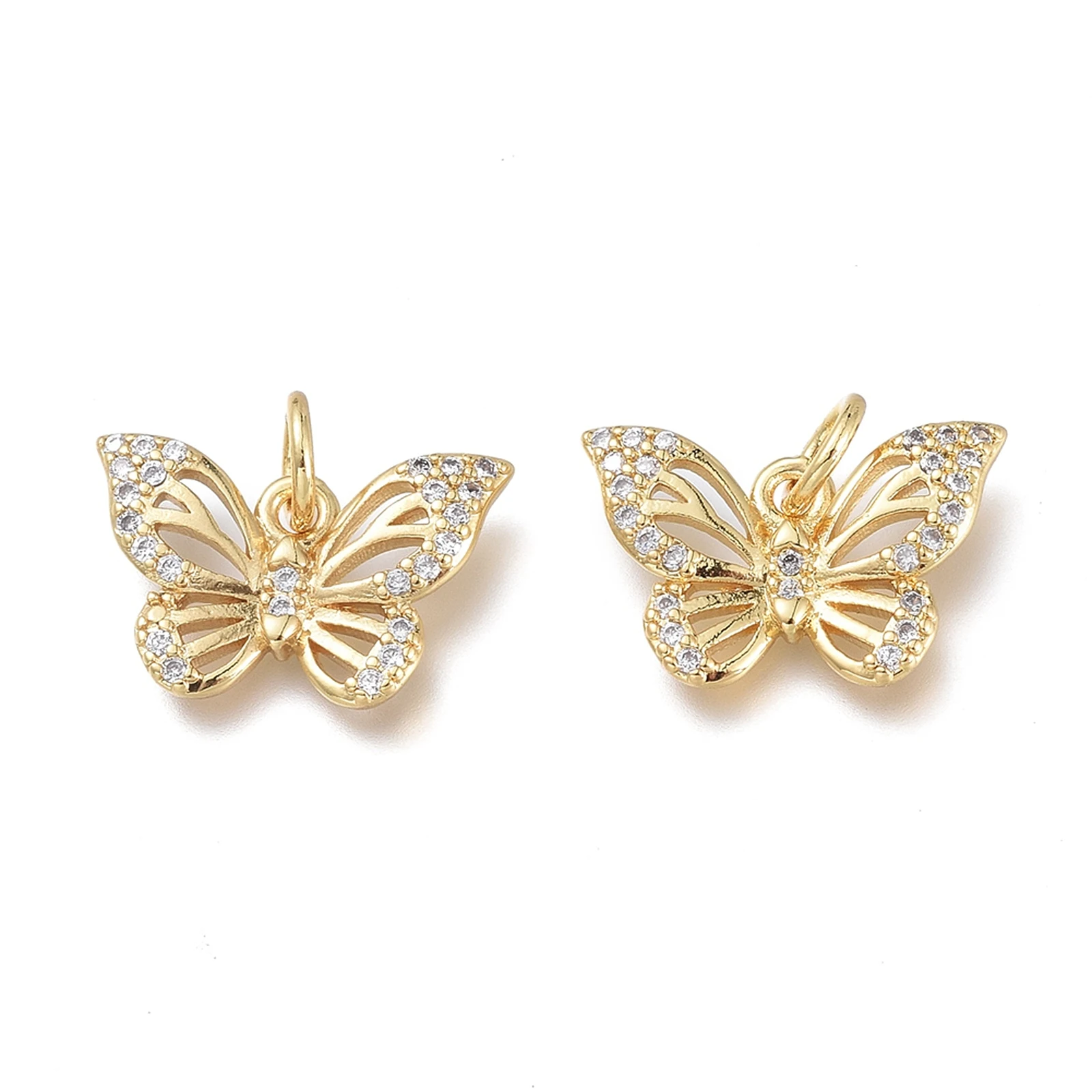 

10pcs Металл Бабочка Шармы Реальные 18K Позолоченные Латунь Micro Pave Ясно Кубический Цирконий Для Ожерелье Браслет DIY Ювелирные Изделия Аксессуары 14 ~ 15x9.5x2mm