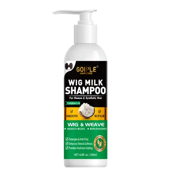 GOIPLE Parrucca naturale all'olio di cocco Shampoo al latte Riparazione liscia Idrata i capelli crespi per parrucche Onda 2 in 1 Prodotto per la cura del lavaggio della parrucca