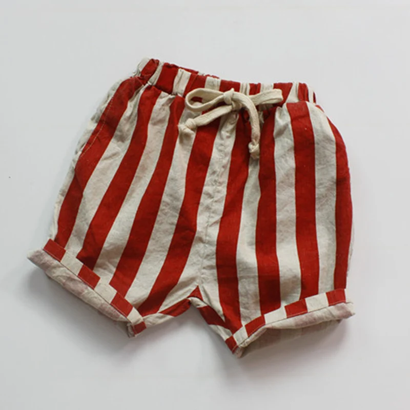 New Summer 1-6Yrs Baby Girls Boys Shorts Cotton Linen Stripes Kids Fashion Casual Pants Children Shorts