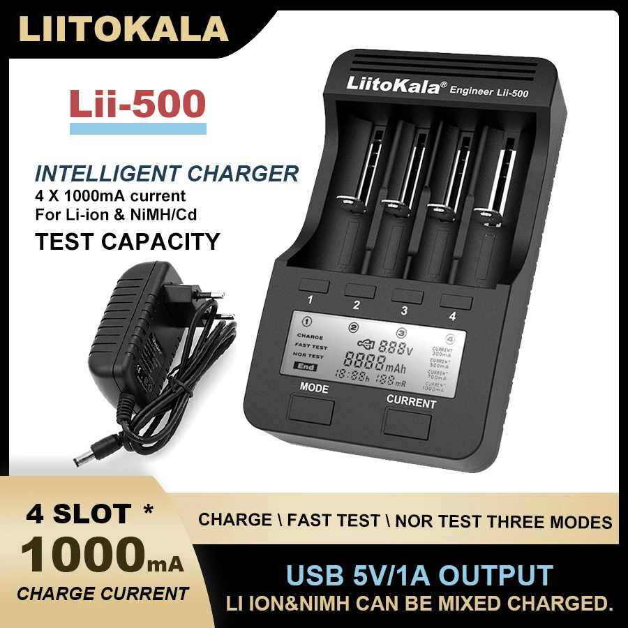 

1-5 Liitokala Lii-500 LCD 3.7V 18650 18350 17500 16340 18500 21700 14500 26650 AA lithium battery NIMH transfer charger