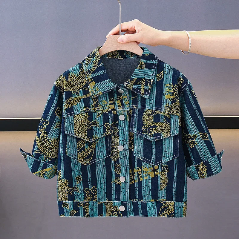 Boys' Denim Shirt Jacket Spring Autumn Style Baby Fashionable Streetwear Top Children's Clothing Trendy Kids' Outfit