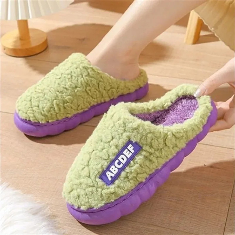 Women Men Fashionable Warm Non Slip Slippers Winter Home Leisure Fluffy Shoes Simple Couple Plush Slippers Cotton Slippers
