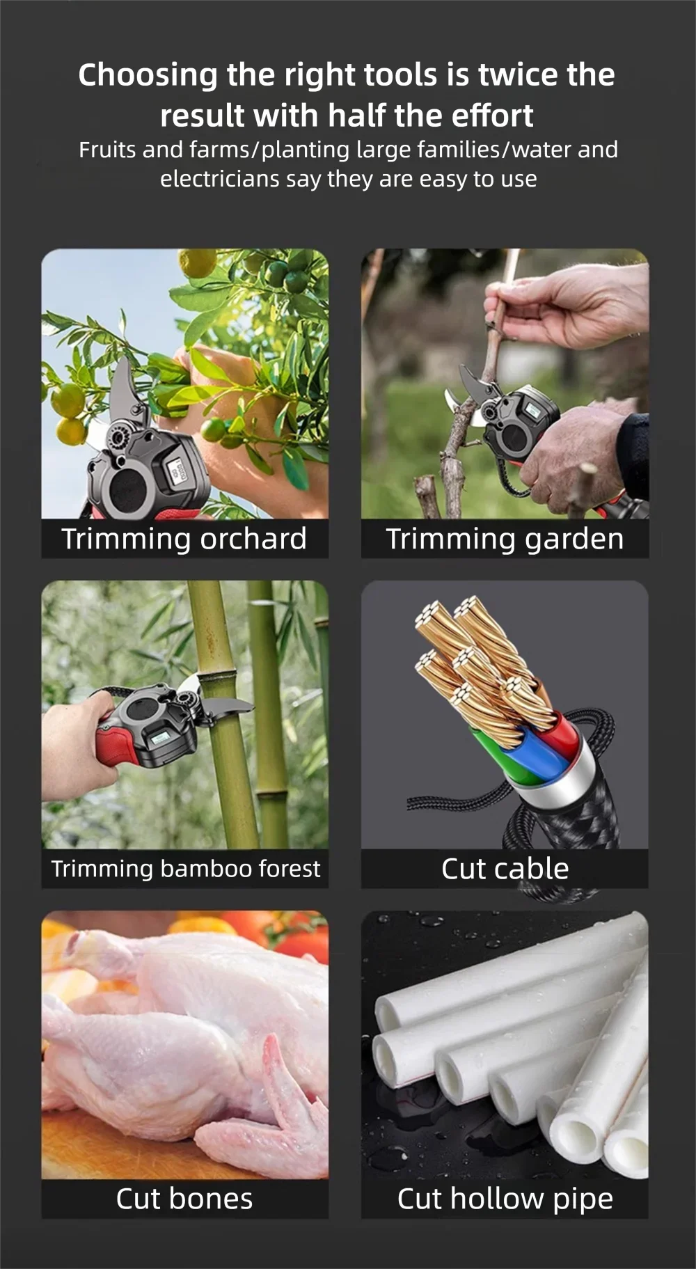 Efficient Fruit Tree battery pruner Cordless pruning shears Electric Scissors Pr