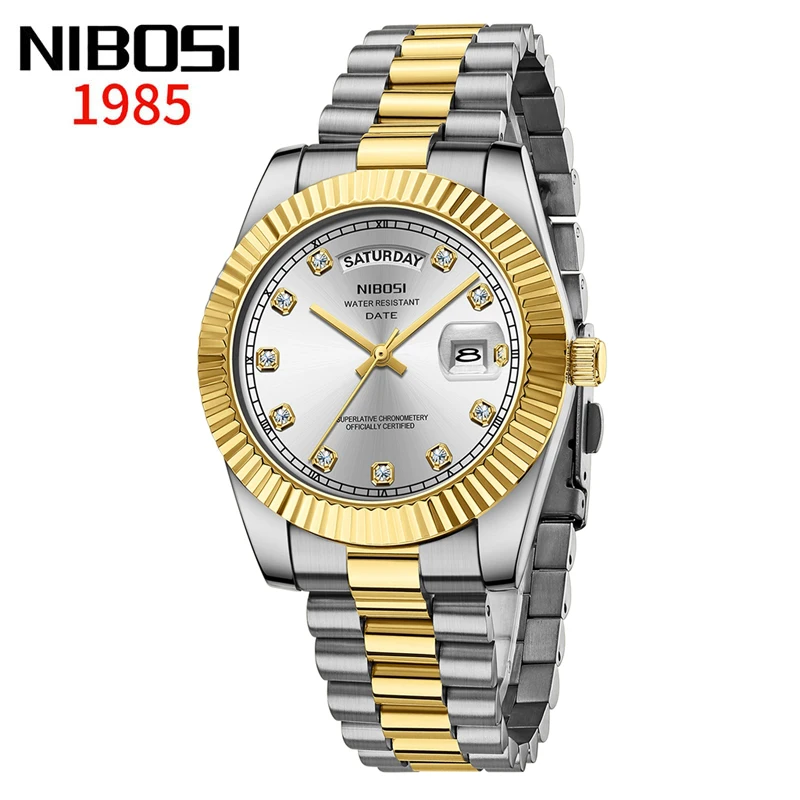 

NIBOSI Fashion Quartz Watch Men Stainless Steel Waterproof Luminous Mens Watches Top Brand Luxury Date Week Relogio Masculino