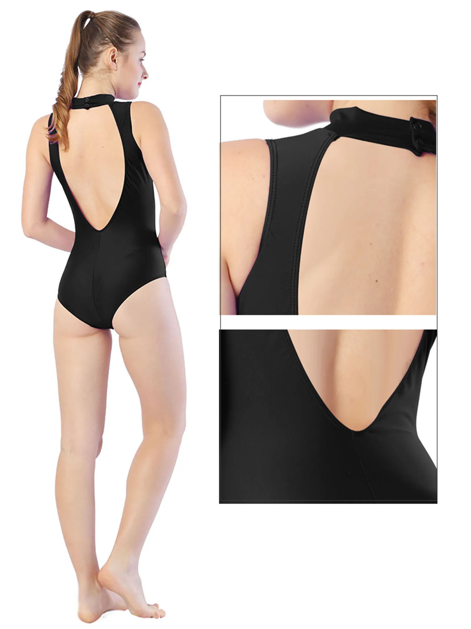 Aoylisey Deep V Back High Neck Tank Ballet Leotard Female Dancewear Backless Sleeveless Gymnastics Spandex Bobysuit Yoga Outfit