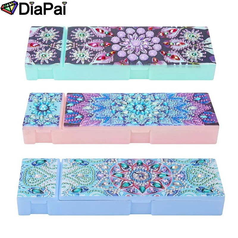 DiaPai 5d DIY Diamond Painting Pencil Case Mandala Special Shaped Diamond Embroidery Tool Stationery Box Christmas Gift