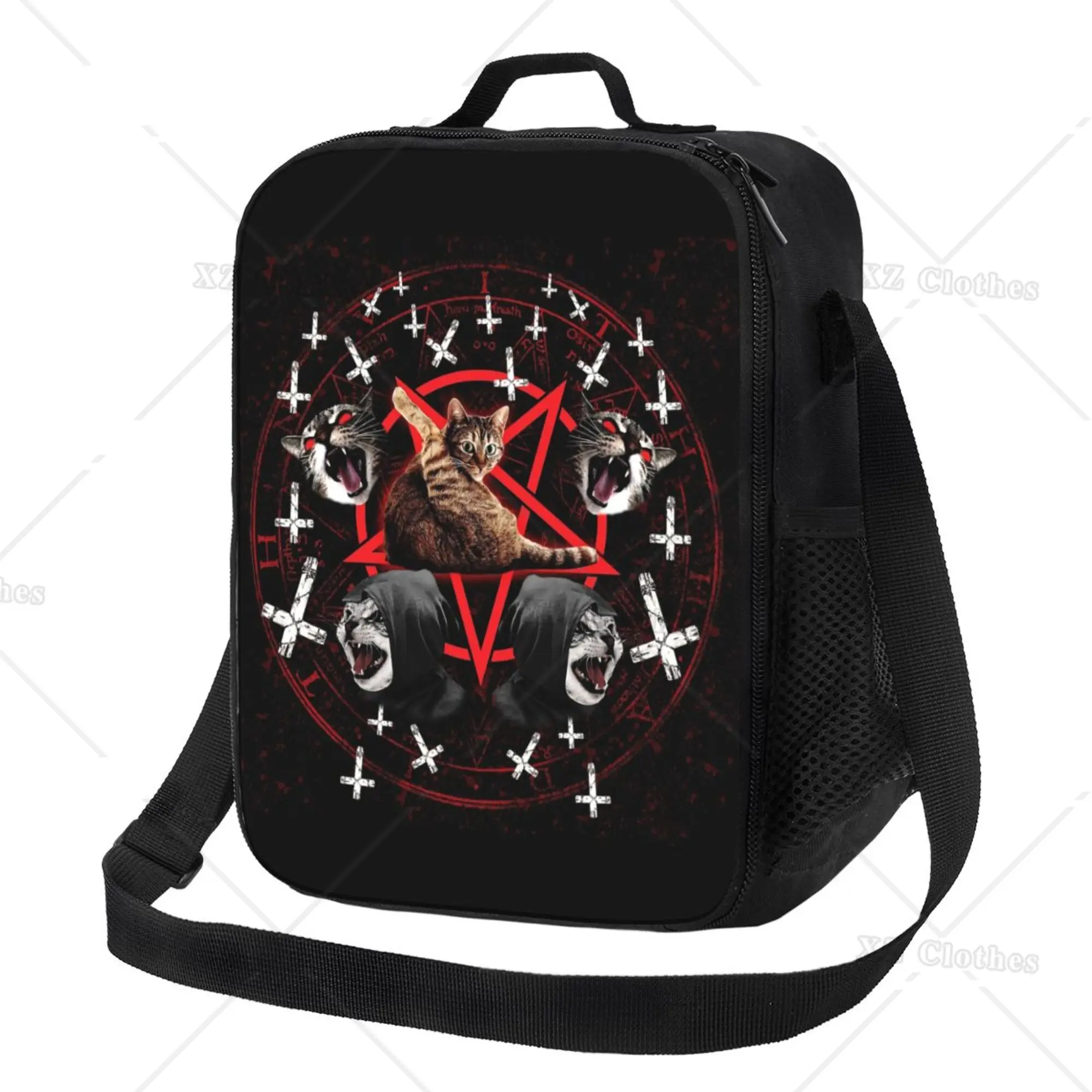 

Pentagram Satanic Cats Death Black Metal Band Lunch Bags Portable Insulated Lunch Box Tote Bag for Men Women School Work Picnic
