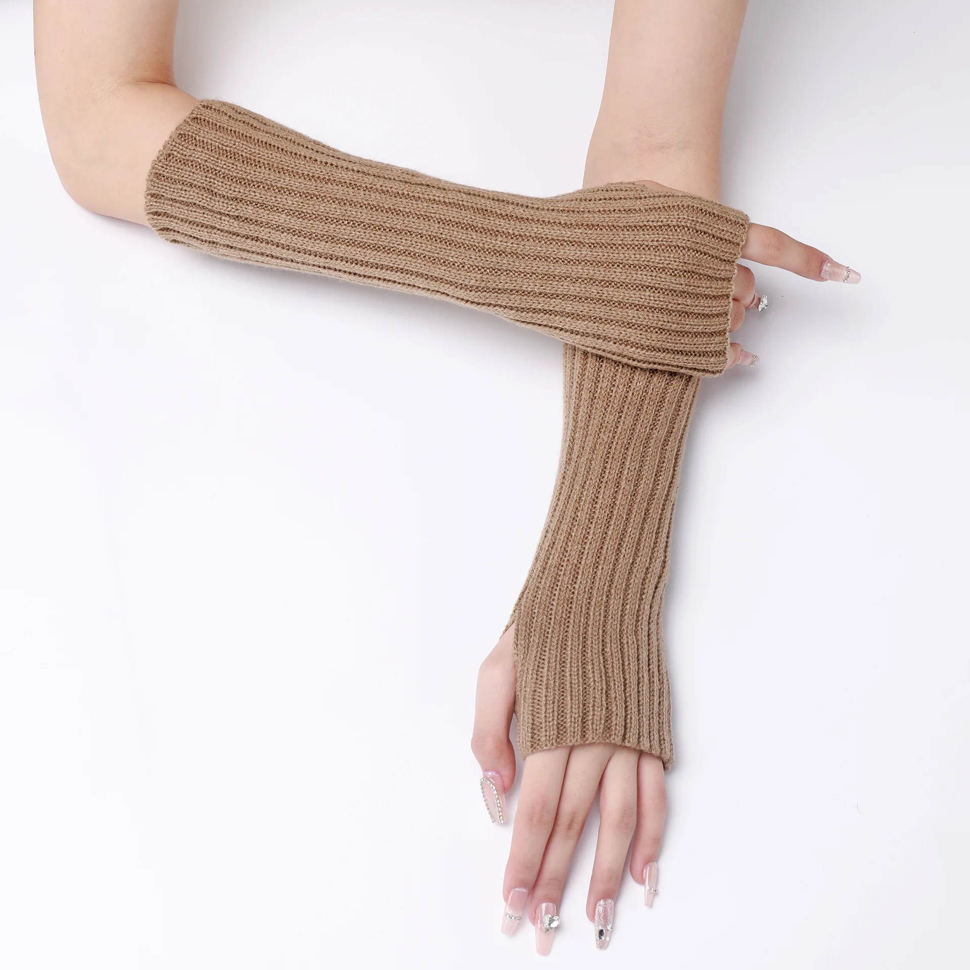 2PCS Knitted Arm Warmers, Long Ribbed Fingerless Gloves, Winter Warm Hand Sleeves For Women, Fashion Casual Arm Sleeves
