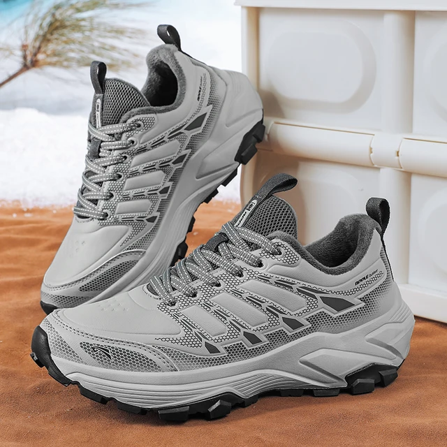 Brand winter men's 2025 new leather warm plush sneakers outdoor women's shoes couple hiking shoes work shoes 2